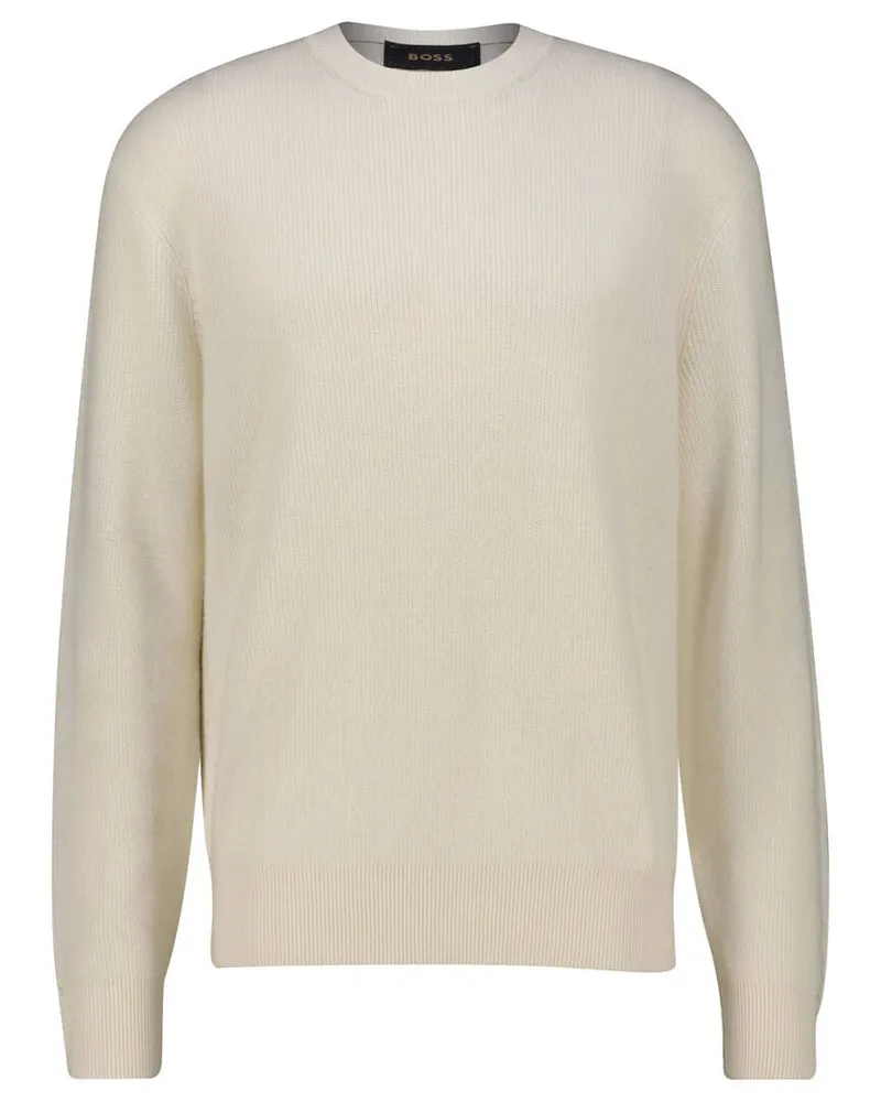 HUGO BOSS Herren Strickpullover aus Leinen und Kaschmir L-BISTRO Weiss