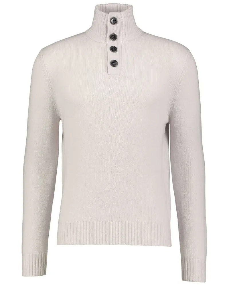 ALLUDE Herren Strickpullover aus Schurwolle und Kaschmir mit Knopfleiste Offwhite