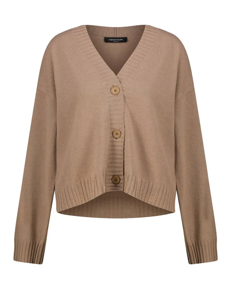Fabiana Filippi Damen Cardigan aus Wolle mit Seide und Kaschmir PLATINUM Boxy Fit Camel