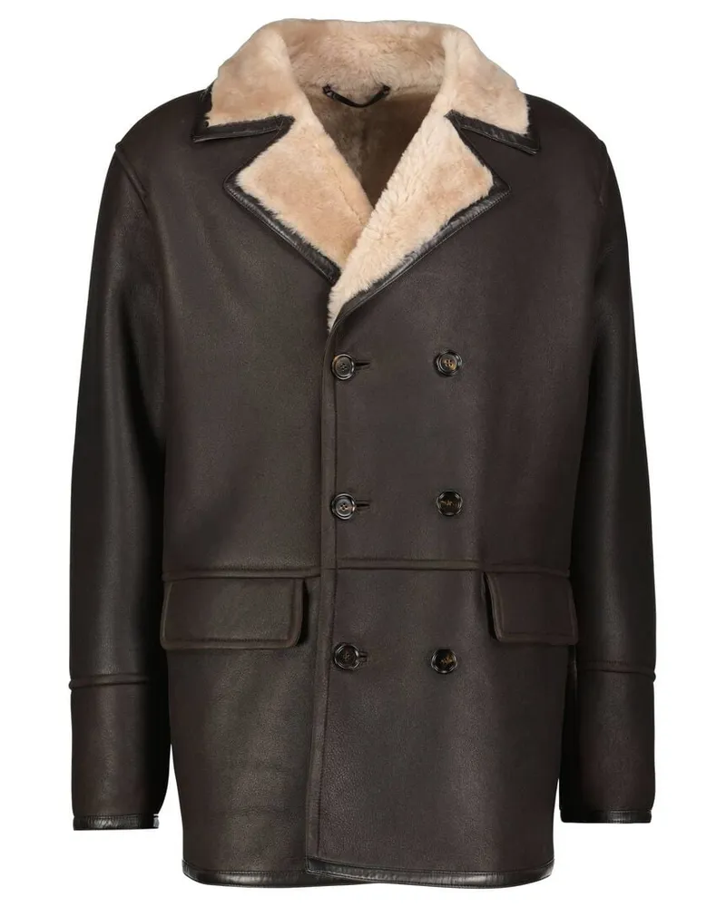 HUGO BOSS Herren Lederjacke L-MABANO Braun