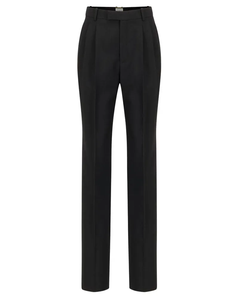Saint Laurent Damen Bundfaltenhose aus Wolle Schwarz