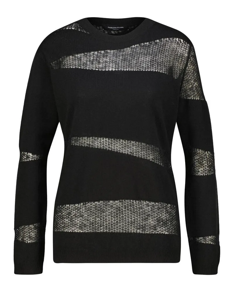 Fabiana Filippi Damen Strickpullover aus Wolle, Seide und Kaschmir PLATIUM CREWNECK Schwarz