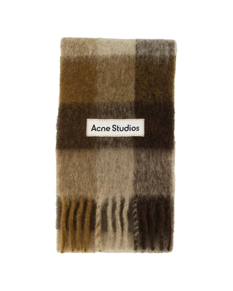 Acne Studios Schal mit Alpaka, Wolle und Mohair BRUSHED CHECKED LOGO Braun