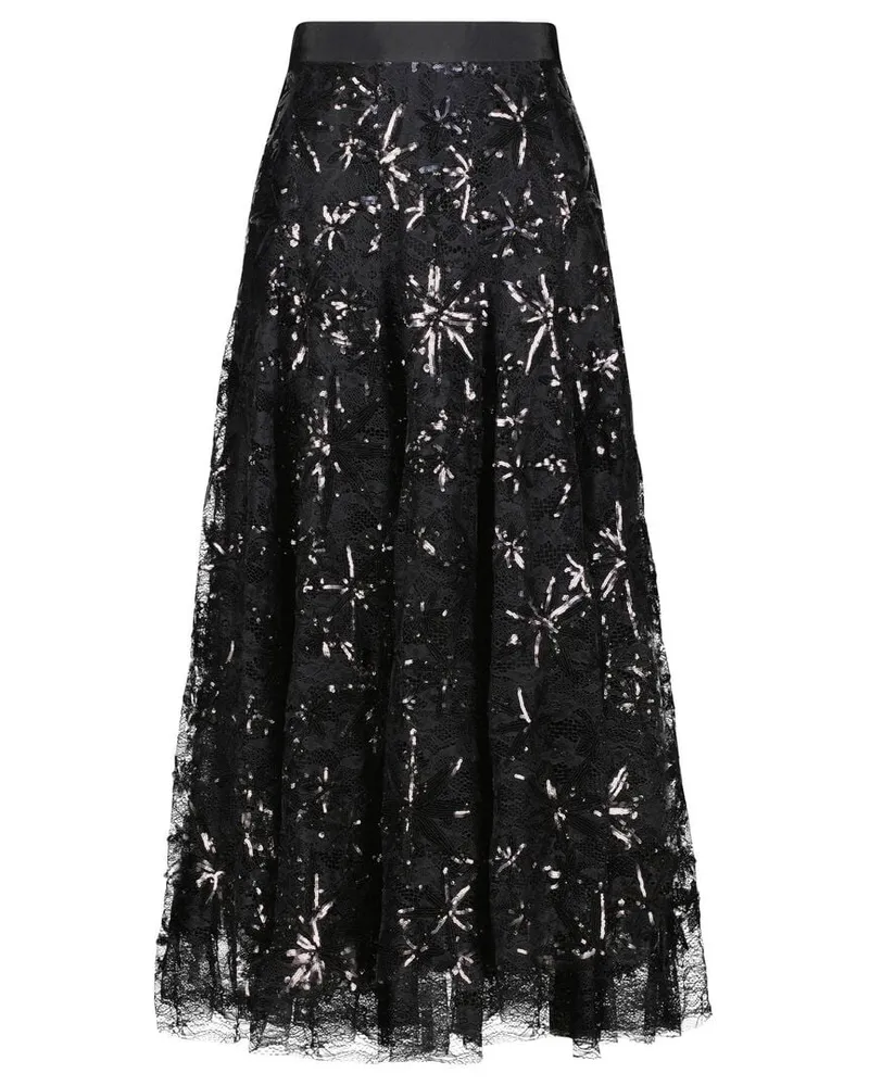 Maison Common Damen Spitzenrock mit Pailletten Schwarz