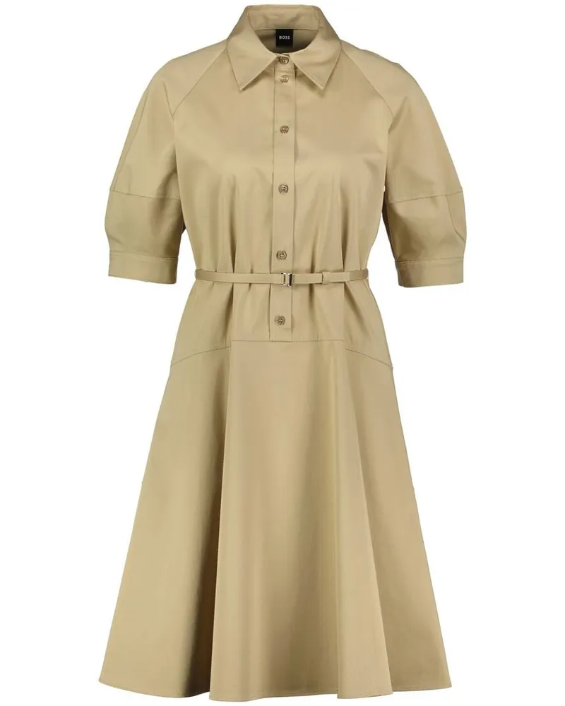 HUGO BOSS Damen Hemdblusenkleid DELAURENA Regular Fit Beige
