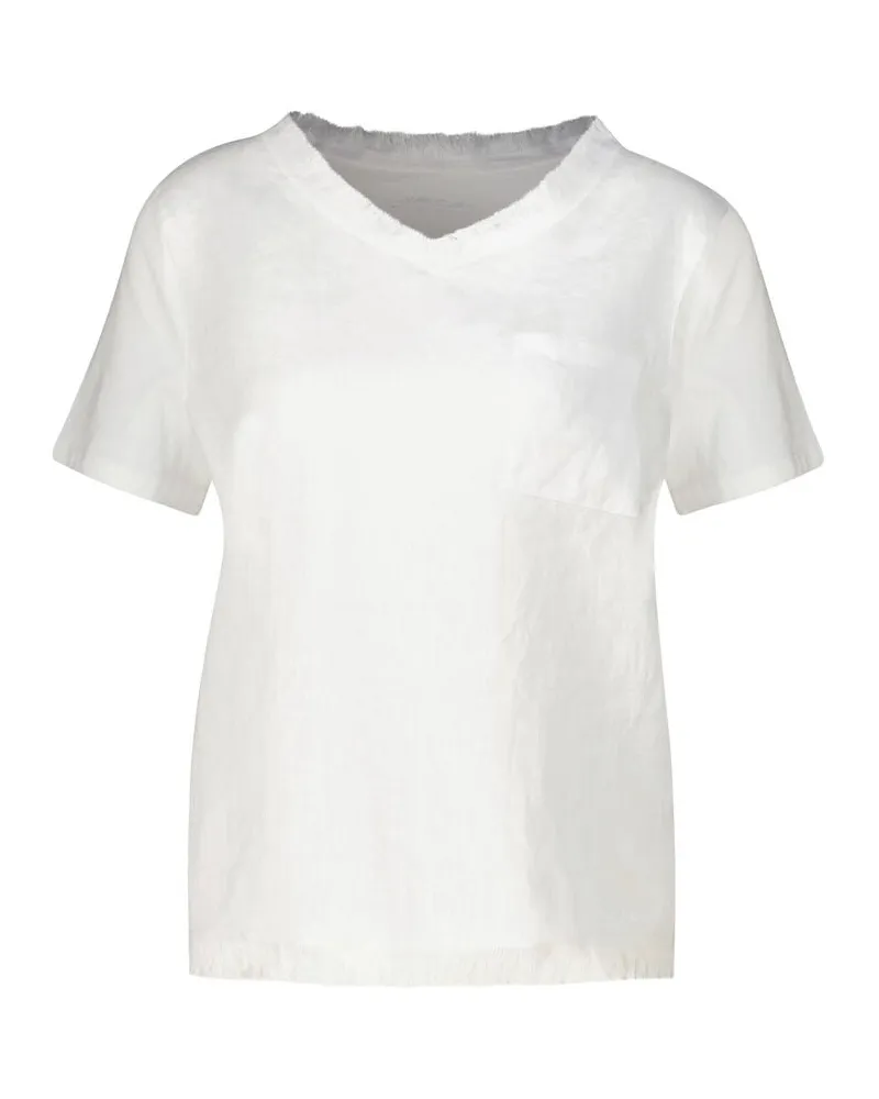 Marc Cain Damen T-Shirt aus Leinen und Baumwolle Weiss