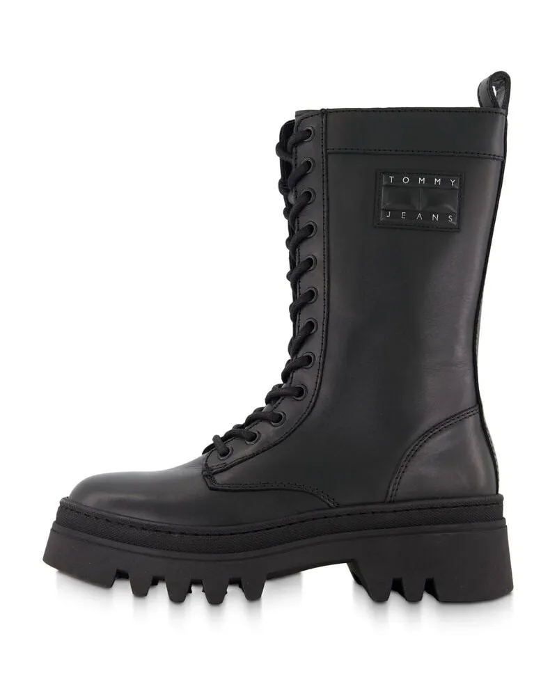 Tommy Hilfiger Damen Lederschnürstiefel Schwarz