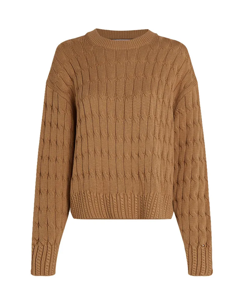 Tommy Hilfiger Damen Strickpullover SOFT COTTON CABLE Camel