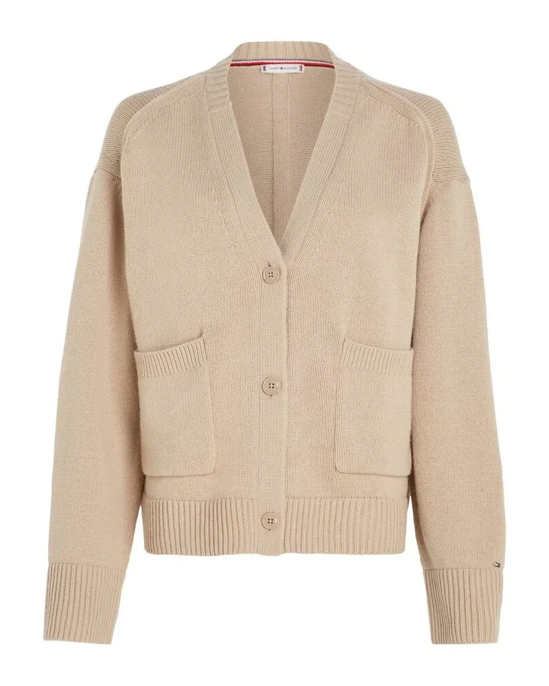 Tommy Hilfiger Damen Strickjacke WOOL BLEND BOXY V-NK CARDIGAN Sand