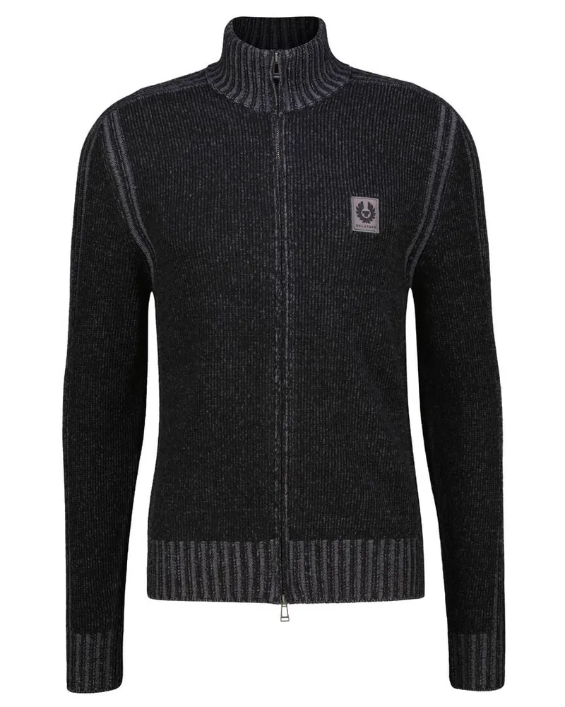 Belstaff Herren Strickjacke  aus Merinowolle SEASONAL WATCH FULL ZIP Anthrazit
