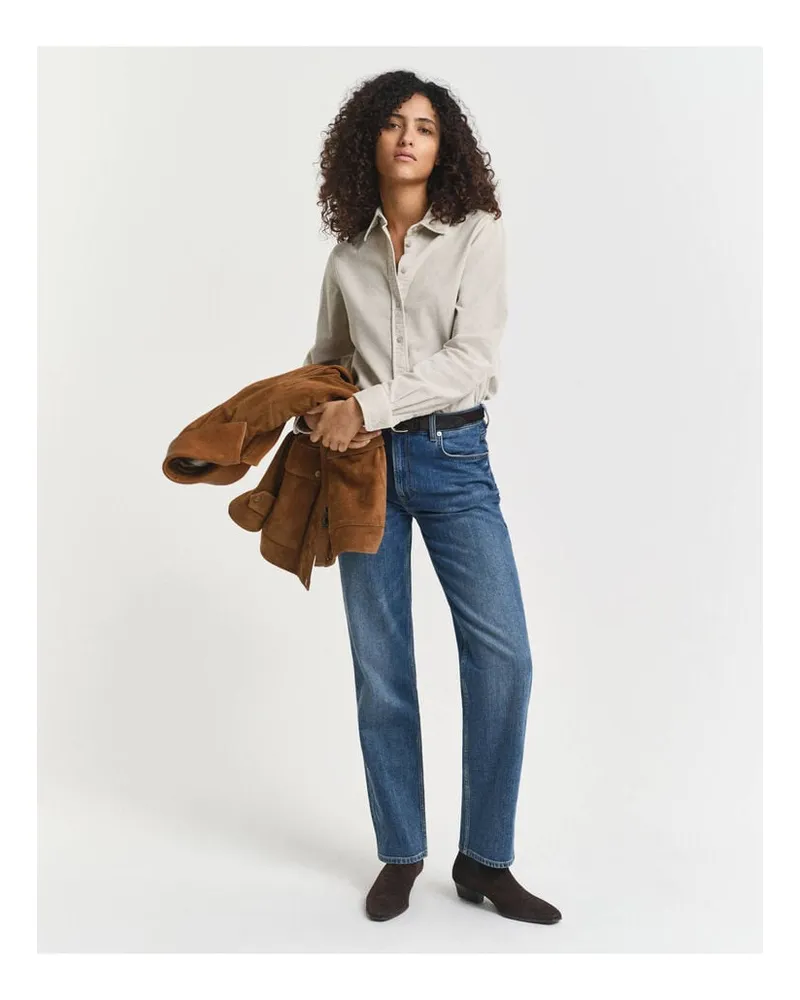 Gant Damen Bluse REG CORD SHIRT Regular Fit aus Baumwolle Grau