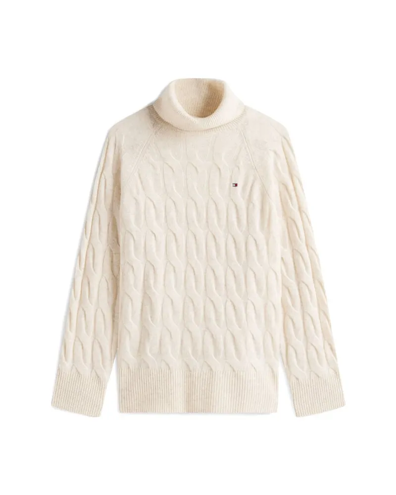 Tommy Hilfiger Damen Strickpullover mit Zopfmuster SOFT WOOL Relaxed Fit Offwhite