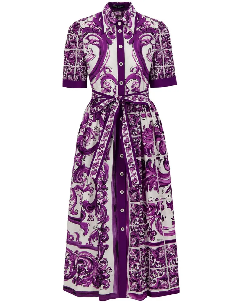 Dolce & Gabbana Damen Hemdblusenkleid aus Baumwollpopeline Lila