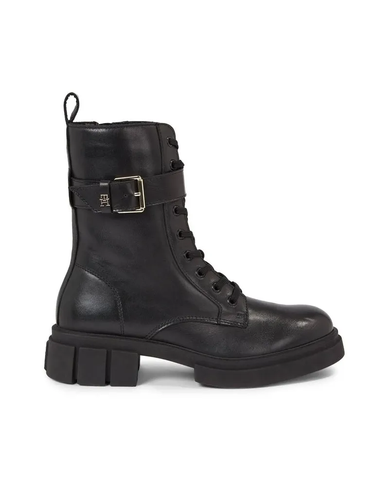 Tommy Hilfiger Damen Schnürstiefeletten COOL FEMININE BIKERBOOT Schwarz