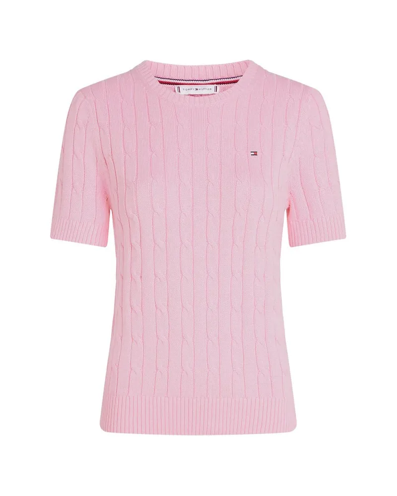 Tommy Hilfiger Damen Strickpullover COTTON MINI CABLE Slim Fit Kurzarm Pink