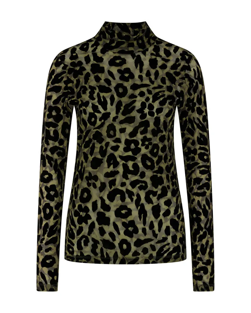 Marc Cain Damen Langarmshirt aus Netzmaterial Oliv