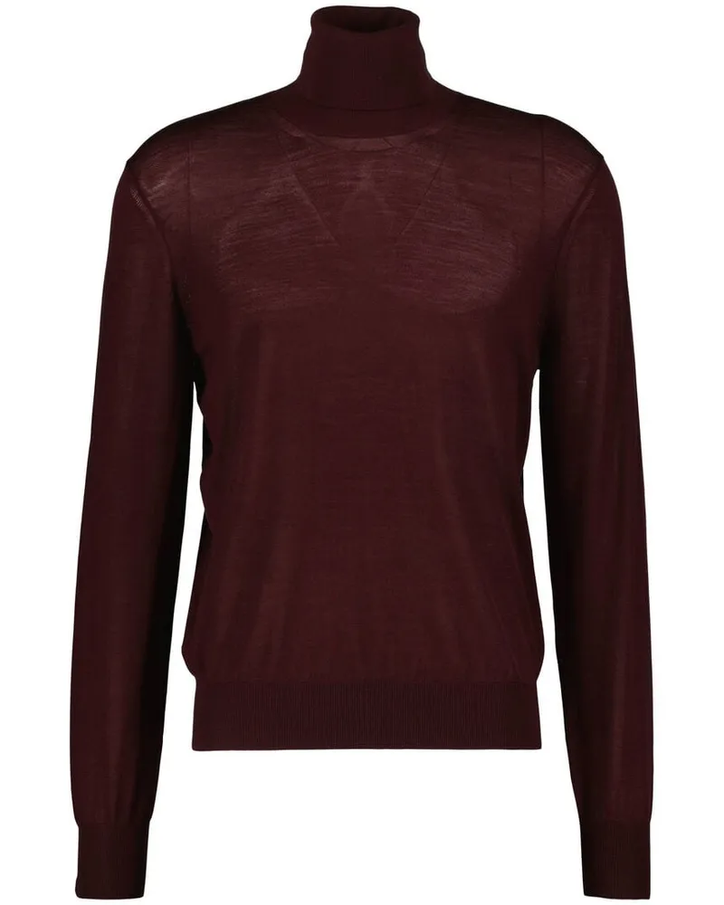 Saint Laurent Herren Rollkragenpullover aus Schurwolle Bordeaux