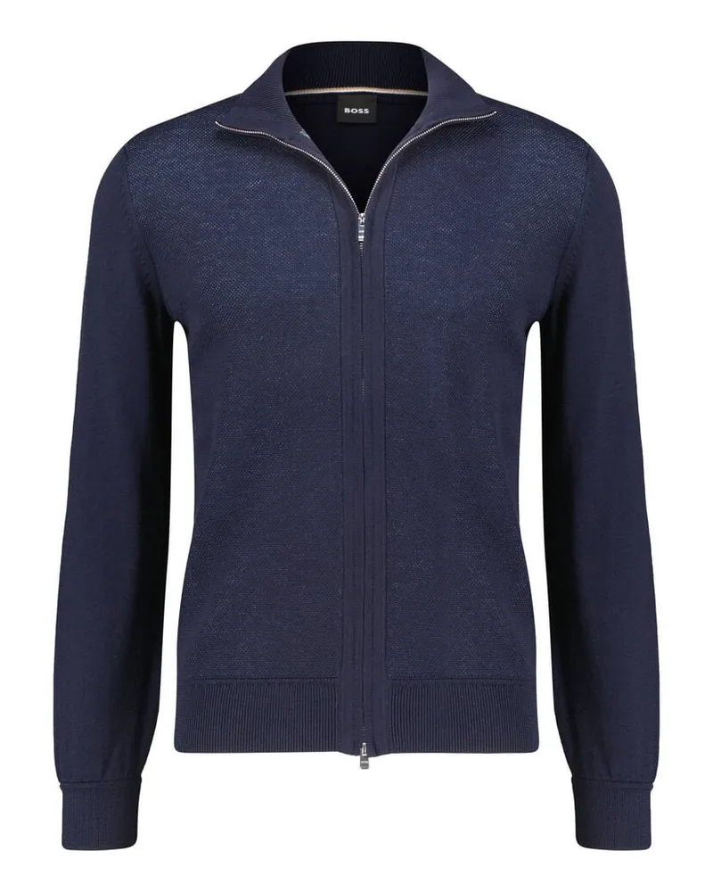 HUGO BOSS Herren Strickjacke mit Schurwolle H-ILLARIONE Regular Fit Marine