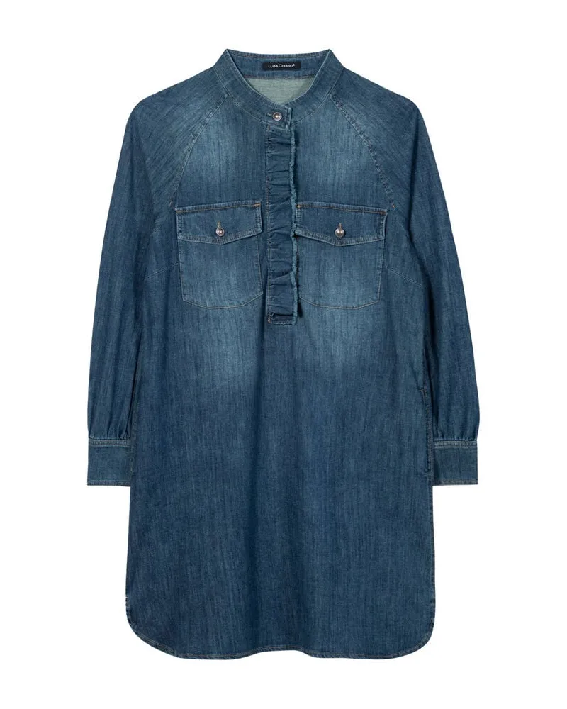 Luisa Cerano Damen Jeanskleid mit Rüsche Blue