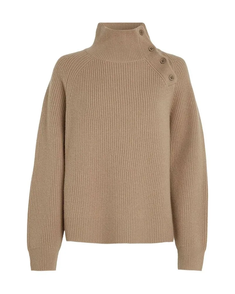 Calvin Klein Damen Wollpullover RECYCLED WOOL BUTTON MOCK NECK Sand