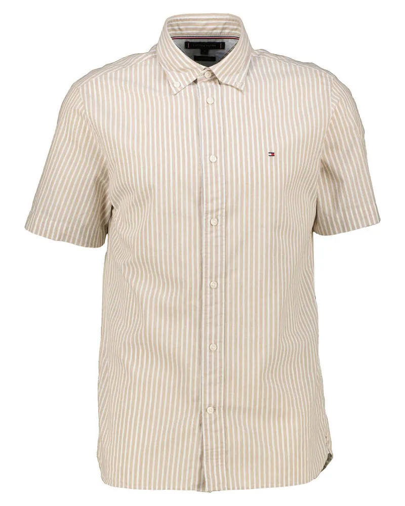 Tommy Hilfiger Herren Hemd mit Leinen Regular Fit Kurzarm Beige