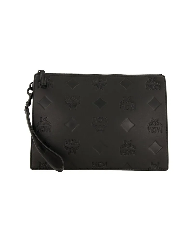 MCM Herren Tasche aus Leder mit Maxi-Monogramm AREN POUCH Schwarz