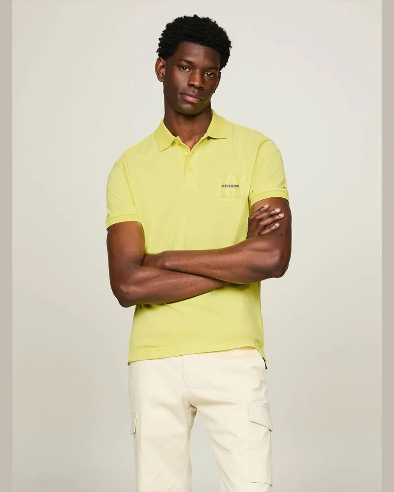 Tommy Hilfiger Herren Poloshirt BOUCLE LOGO EMBRO Regular Fit Kurzarm Gelb