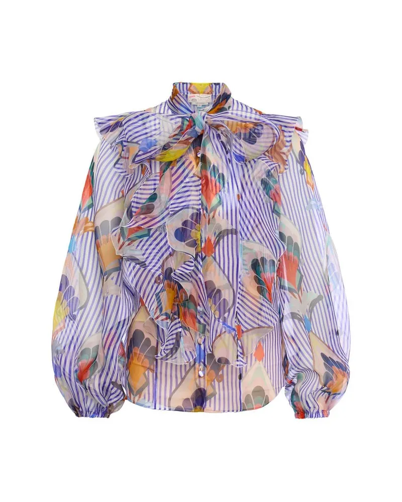 Maison Common Damen Seidenbluse mit Volants Weiss