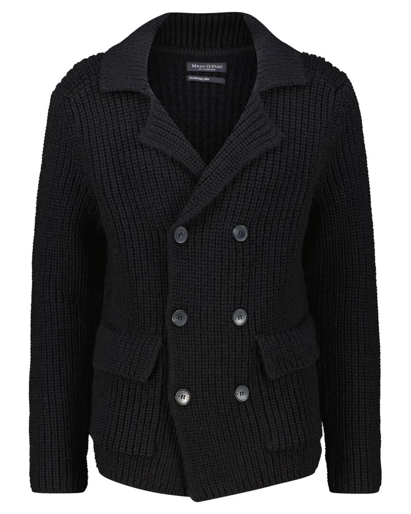 Marc O'Polo Herren Caban-Strickjacke aus Wolle und Baumwolle Schwarz