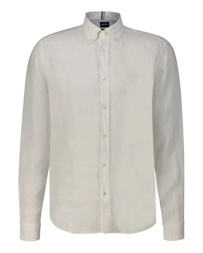HUGO BOSS Herren Leinenhemd H-LIAM Regular Fit Weiss