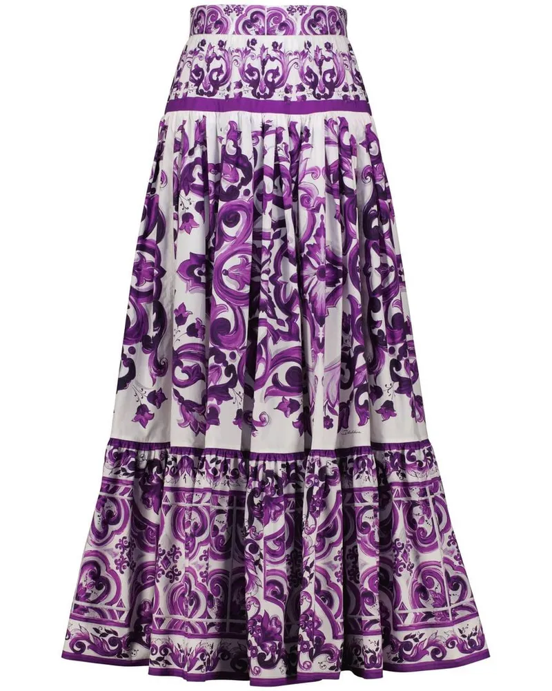 Dolce & Gabbana Damen Maxirock mit Majolika-Print Lila