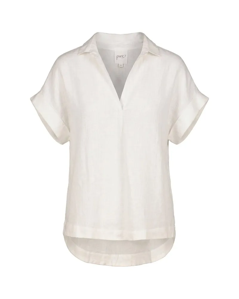 pure Damen Leinenbluse Offwhite