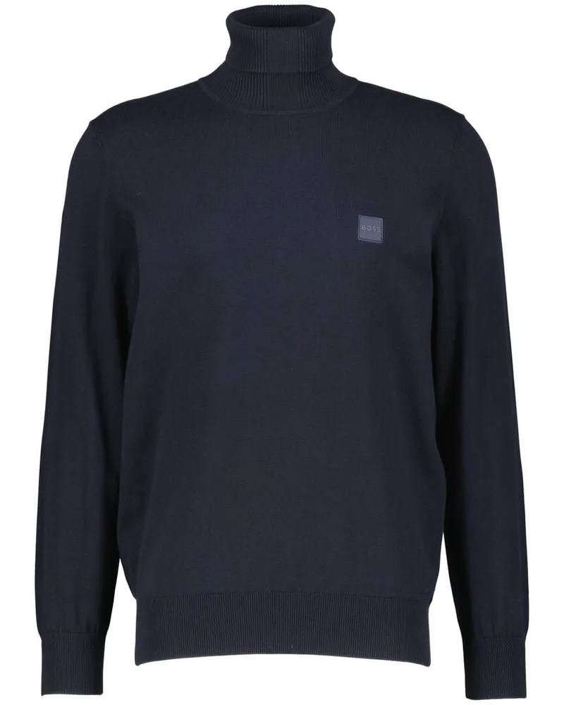 HUGO BOSS Herren Rollkragenpullover aus Baumwolle mit Kaschmir AKIRO Regular Fit Marine