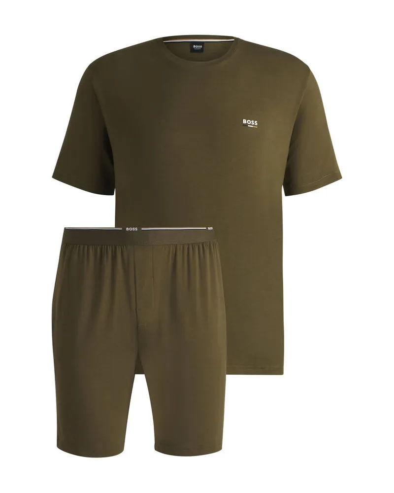 HUGO BOSS Herren Schlafanzug BAMBOO SHORT SET Oliv