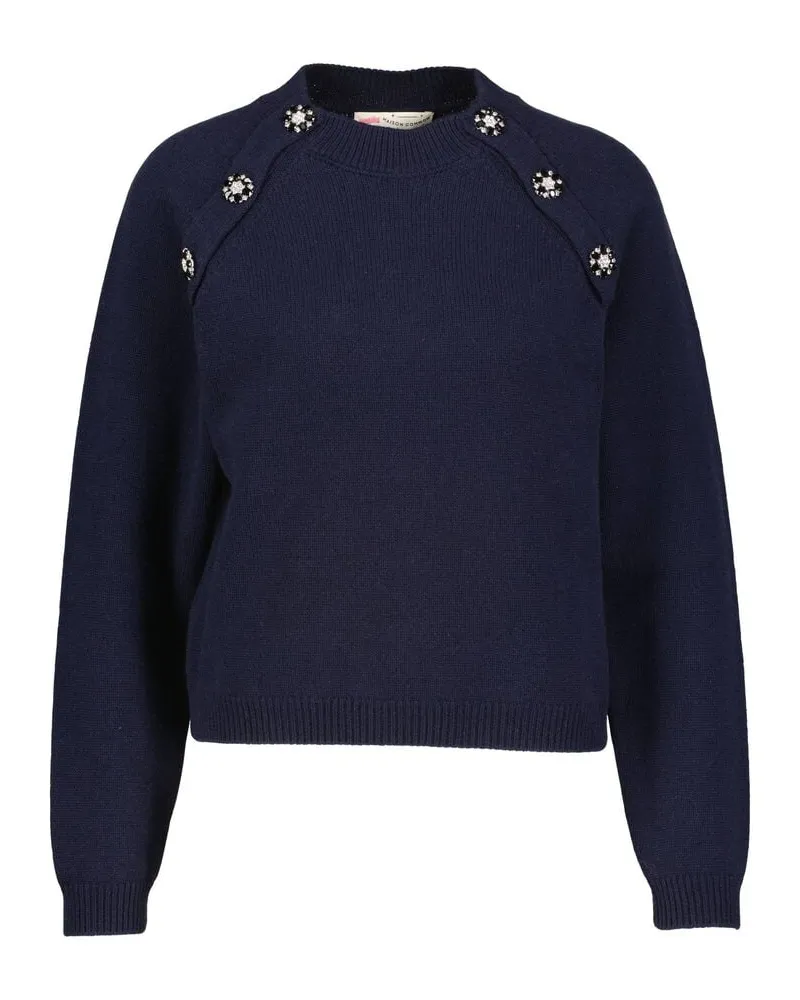 Maison Common Damen Strickpullover mit Stickerei und Schmuckknöpfen Marine