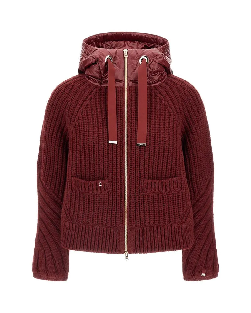 Herno Damen Strickjacke Daunenwattierung und Kapuze Bordeaux