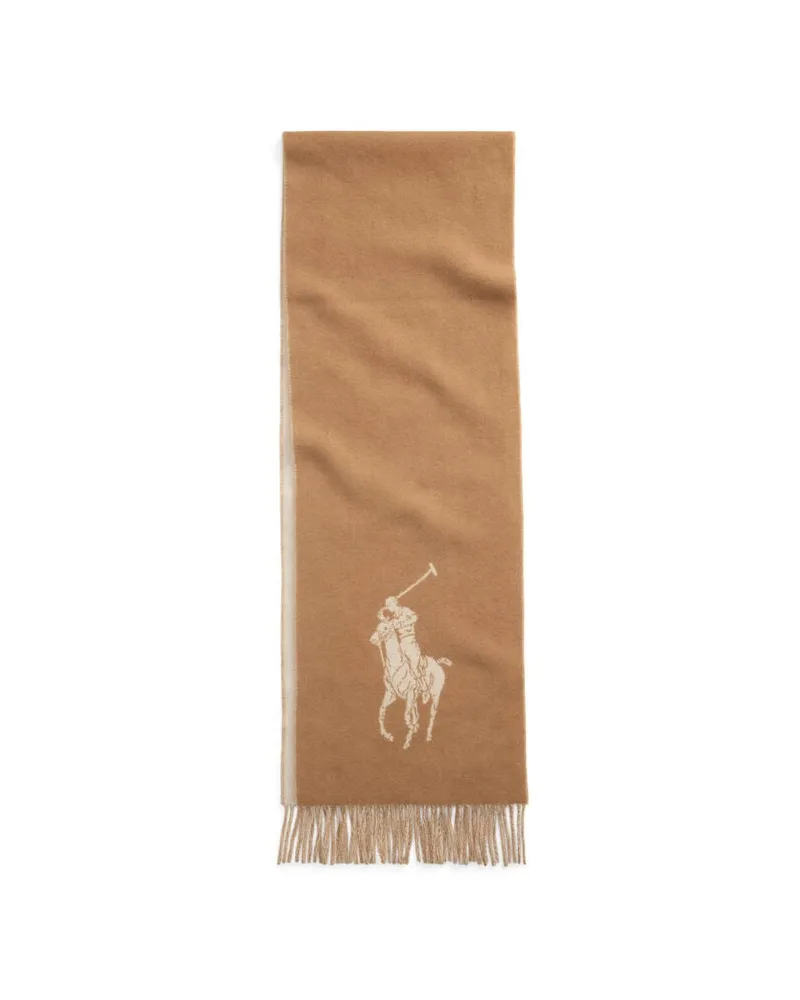 Ralph Lauren Damen Wollschal mit Fransen BIG PONY Camel