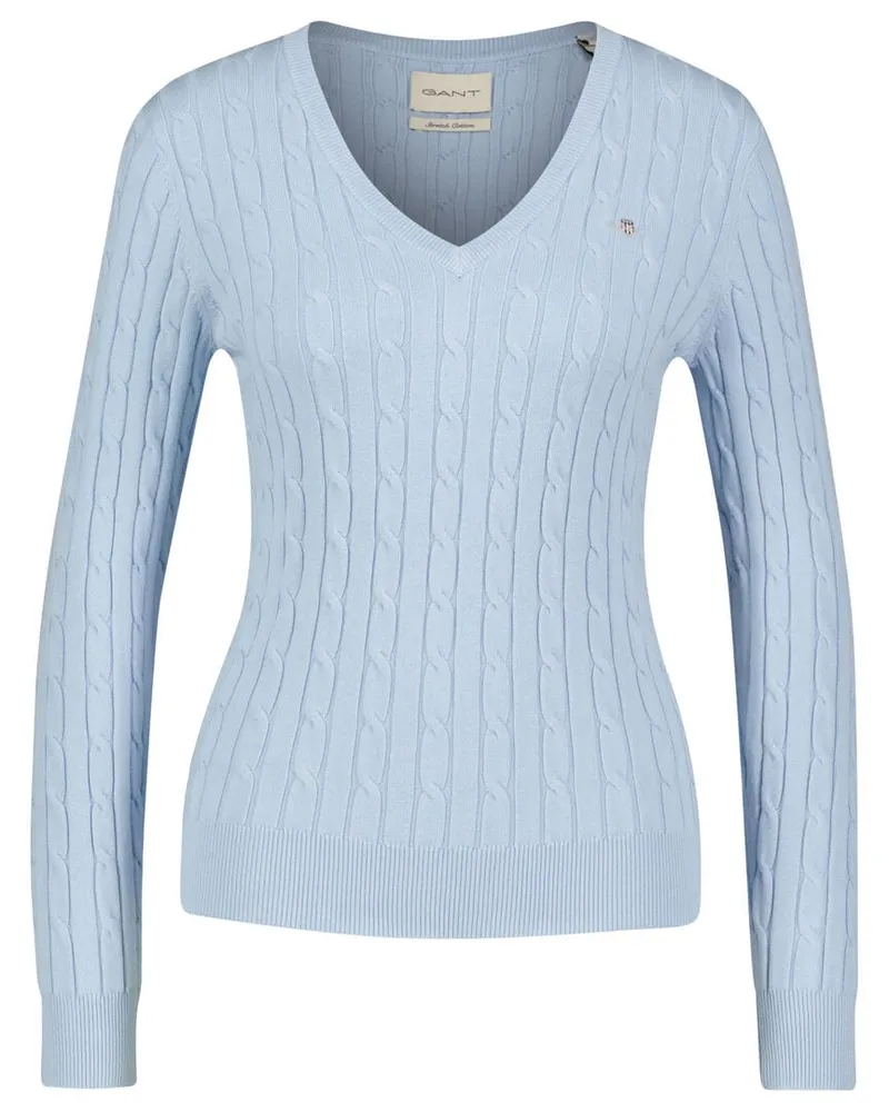 Gant Damen Strickpullover STRETCH COTTON CABLE V-NECK Bleu