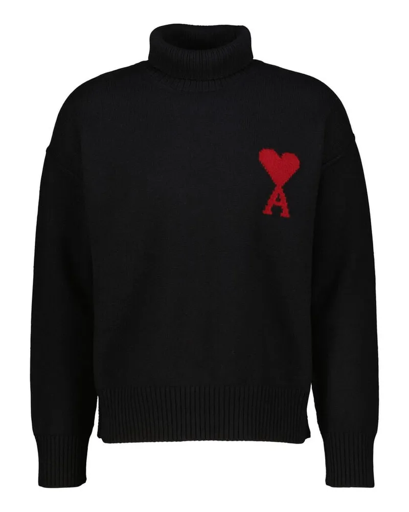 AMI Paris Strickpullover aus Wolle mit Rollkragen AMI DE COEUR Schwarz
