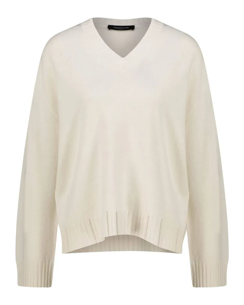 Fabiana Filippi Damen Strickpullover mit Schmuckstein-Besatz Offwhite
