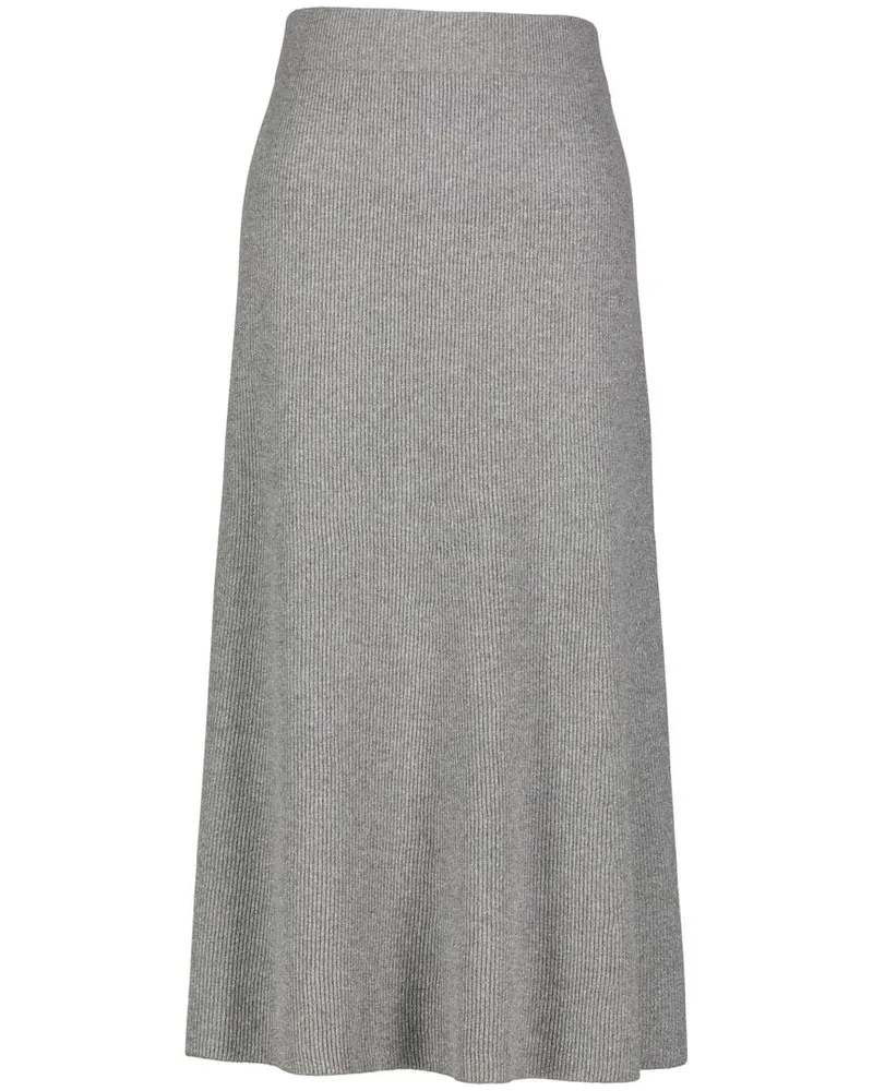 Fabiana Filippi Damen Strickrock mit Wolle, Seide und Kaschmir PLATINUM RIBBED FLARED SKIRT Grau