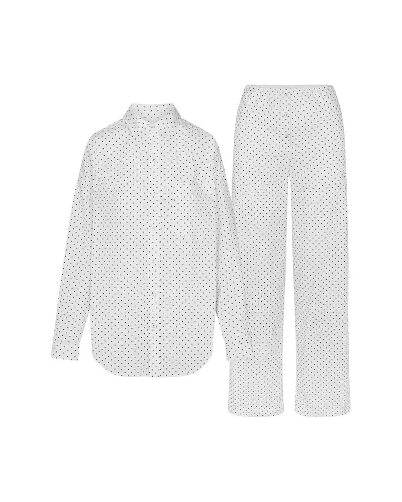 SKIMS Damen Schlafanzug COTTON POPLIN SLEEP OVERSIZED SET Weiss
