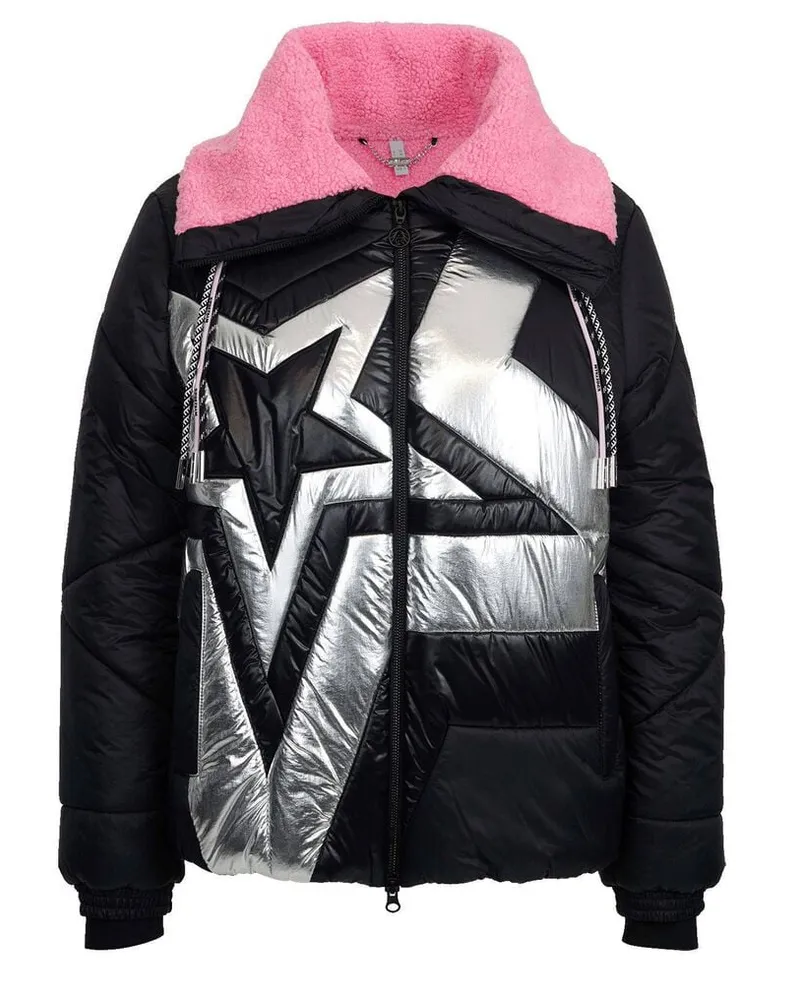 Sportalm Damen Jacke mit Stehkragen und Sternen-Motiv Schwarz