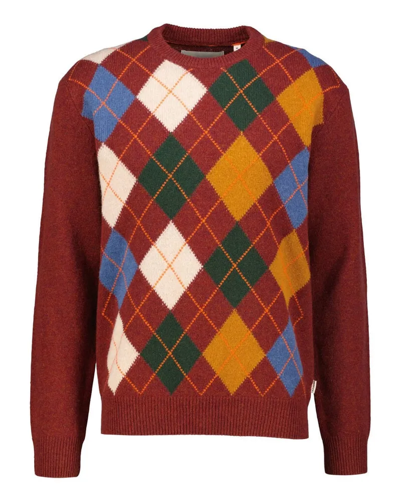 Gant Herren Strickpullover mit Lammwolle ARGYLE C-NECK Cherryred