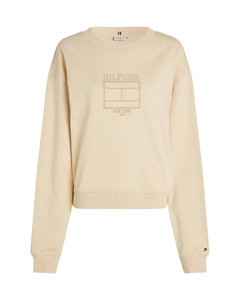 Tommy Hilfiger Damen Sweatshirt BOXY OUTLINE FLAG Relaxed Fit Sand