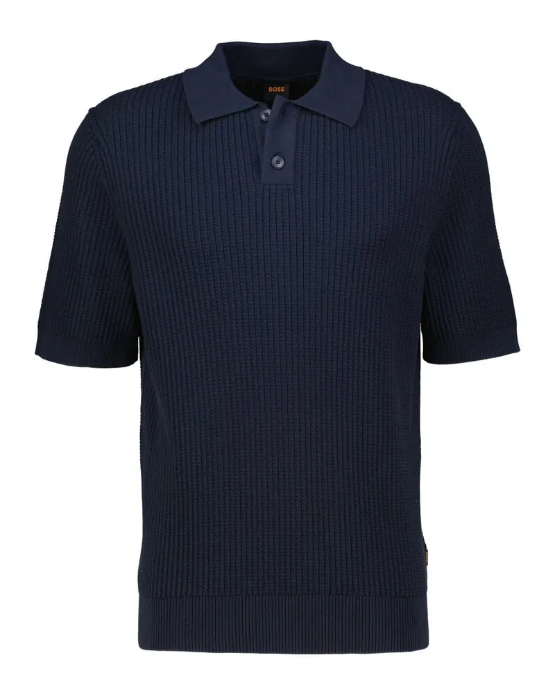HUGO BOSS Herren Strick-Poloshirt aus Baumwoll-Mix AKOPPO Marine