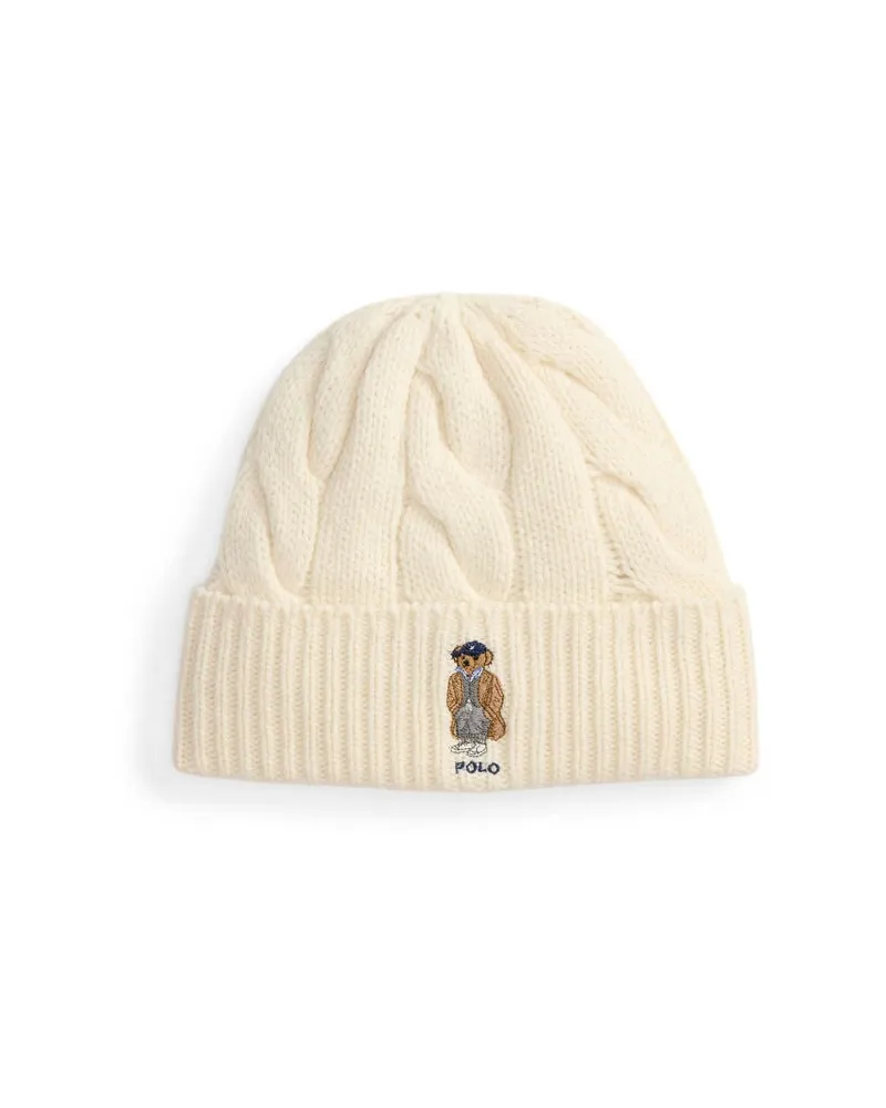 Ralph Lauren Damen Strickmütze mit Polo Bear Creme