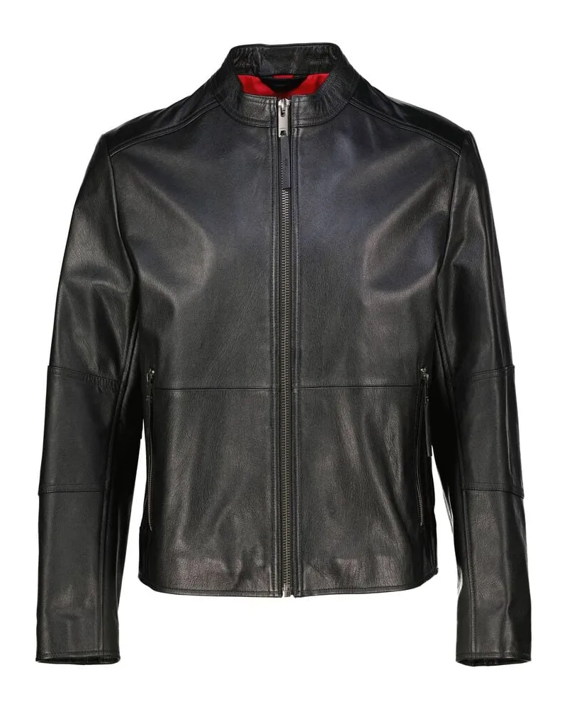 HUGO BOSS Herren Lederjacke LOKIS-3 Slim Fit Schwarz