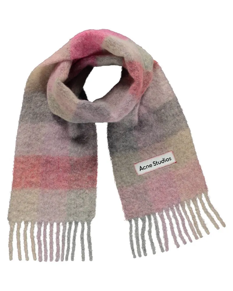 Acne Studios Schal mit Alpaka, Wolle und Mohair BRUSHED CHECKED LOGO Rose