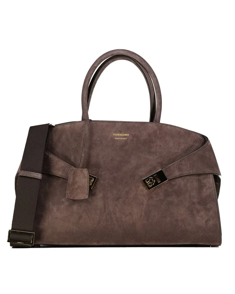 Ferragamo Damen Schultertasche HUG SUEDE M MEDIO Braun